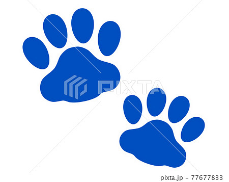 肉球 猫の足跡ふたつのシルエットイラスト青のイラスト素材