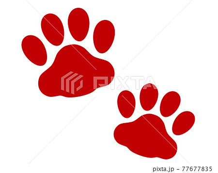 肉球 猫の足跡ふたつのシルエットイラスト赤のイラスト素材