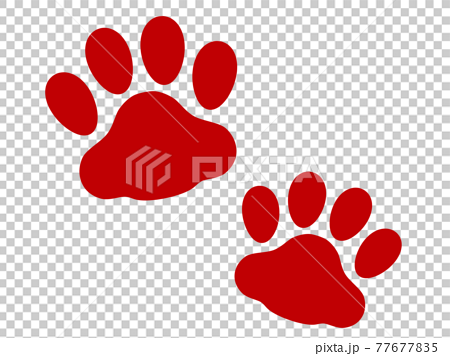 肉球 猫の足跡ふたつのシルエットイラスト赤のイラスト素材