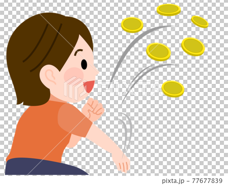 投げ銭をする女性　イラスト 77677839