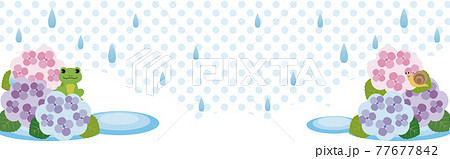 バナー アジサイ あじさい 紫陽花 梅雨 花 かえる イラスト コピースペース 背景のイラスト素材