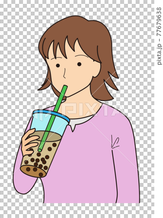 Woman drinking tapioca drink Woman drinking tapioca drink 77679638
