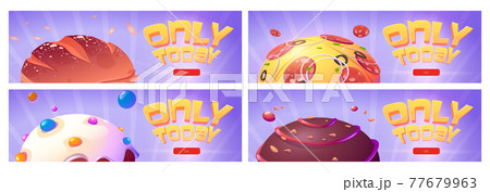 Only today cartoon banners with food planets. Only today cartoon banners with food planets. 77679963
