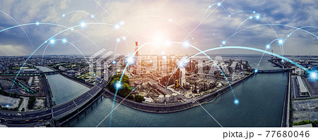 産業ネットワーク 工業地帯と通信イメージ 産業ネットワーク 工業地帯と通信イメージ 77680046