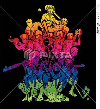 Sport Players Action Mix Cartoon Graphic Vector Sport Players Action Mix Cartoon Graphic Vector 77680052