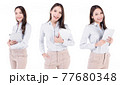 Woman with digital tablet computer PC happy isolated on white background. 77680348