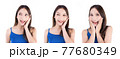 Portrait of asian woman Frightened expression With raising the hand to hold the face isolated on white background. 77680349