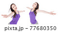 Asian woman Spreading arms and smiling happily isolated on white background. 77680350