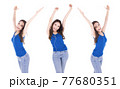 Young asian woman hand up with smile face isolate on white background. 77680351
