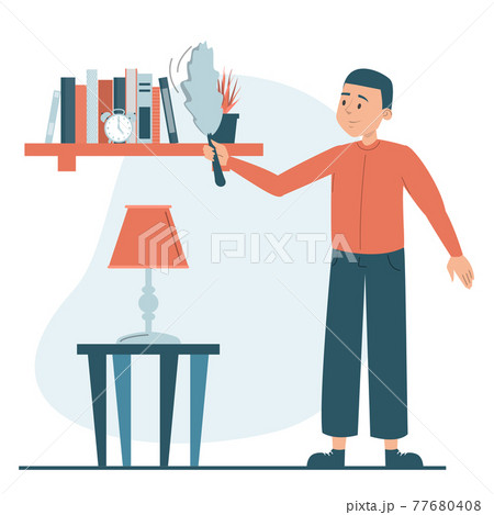 Man wiping dust from the shelf vector isolated. 77680408
