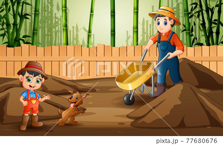 Illustration of the farmers working in the farm Illustration of the farmers working in the farm 77680676