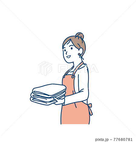 洗濯物を畳む　取り込む　主婦　女性　イラスト素材 77680781