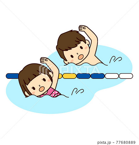 泳いでいる水着の子ども 男の子 女の子 のイラスト素材
