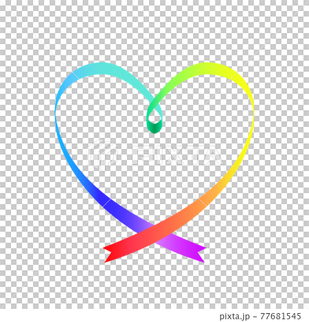 ハートの形の虹色のリボンのイラストのイラスト素材