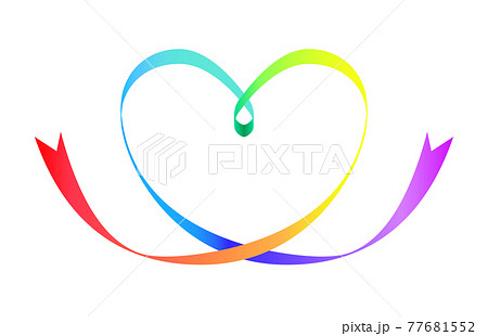 ハート型の虹色のリボンのイラストのイラスト素材