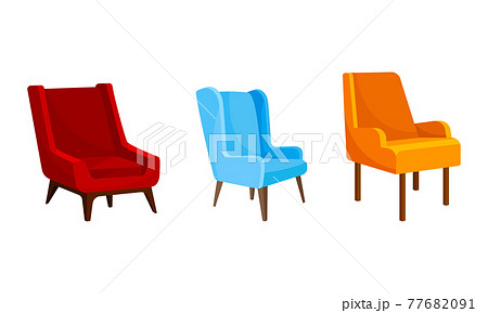 Armchair as Seat and Piece of Furniture with Armrests Vector Set 77682091