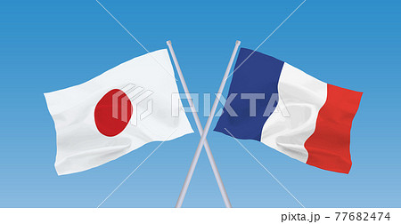 フランスと日本の国旗 77682474
