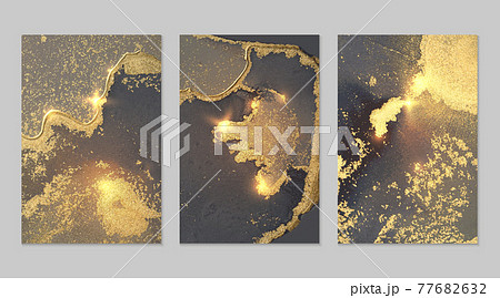 Blue, grey and gold pattern with texture of geode and sparkles 77682632