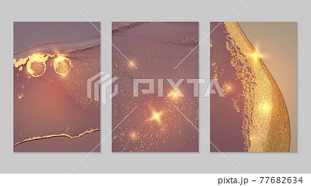 Mauve and gold pattern with texture of geode and sparkles 77682634