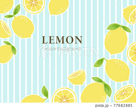 爽やかなブルーのストライプの背景に手書きのレモンを配置した背景素材のイラスト素材 7765