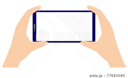 横向きのスマートフォンを持つ手のイラスト 両手 フラットデザインのイラスト素材