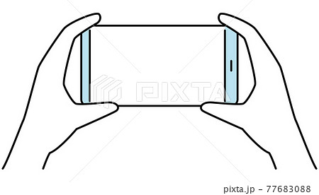 横向きのスマートフォンを持つ手の線画イラスト 両手 2色のイラスト素材 7760