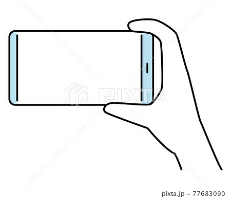 横向きのスマートフォンを持つ手の線画イラスト 片手 2色のイラスト素材