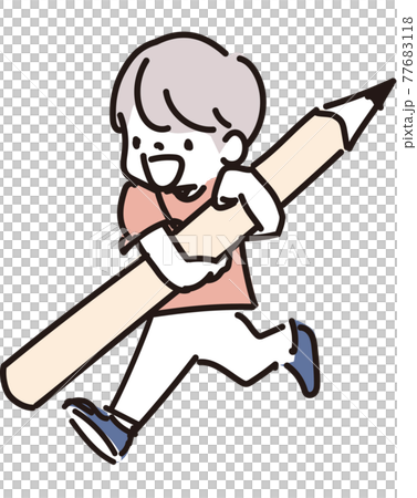 男孩用鉛筆學習的圖像插圖 男孩用鉛筆學習的圖像插圖 77683118