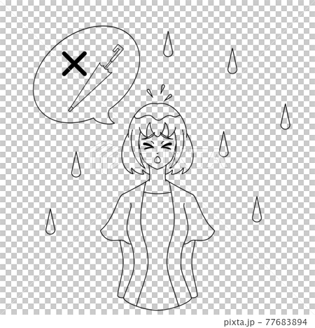 一個忘記帶傘的女人的線描 一個忘記帶傘的女人的線描 77683894