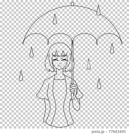 傘をさす女性 線画 傘をさす女性 線画 77683895