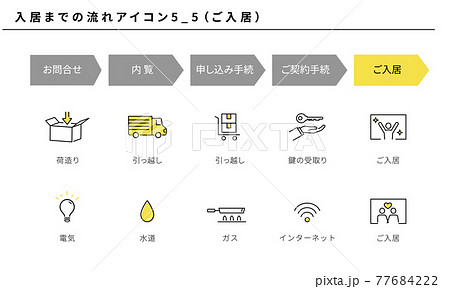 不動産 入居までの流れのシンプルアイコンセット5 5 ご入居 のイラスト素材