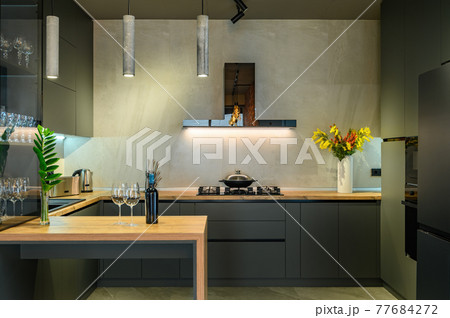Modern large luxurious studio apartment with kitchen Modern large luxurious studio apartment with kitchen 77684272