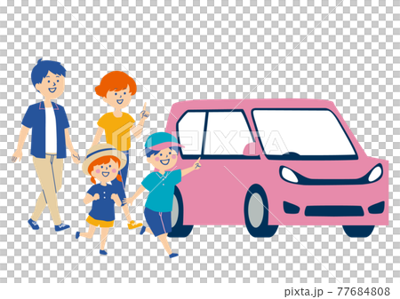 車でお出かけする家族のイラスト 77684808
