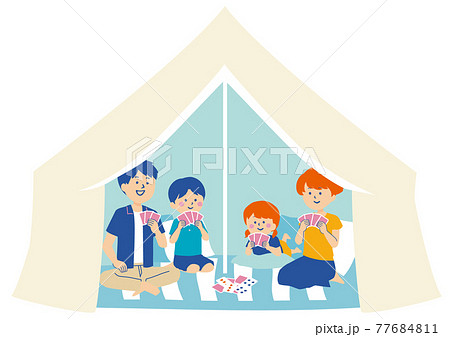 テントの中でくつろぐ家族のイラストのイラスト素材