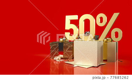 The gold number percent gift boxes on red background for sale promotion business content 3d rendering 77685262