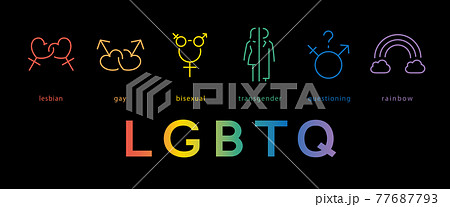 LGBTQ　ネオンカラーのラインアイコン	 77687793