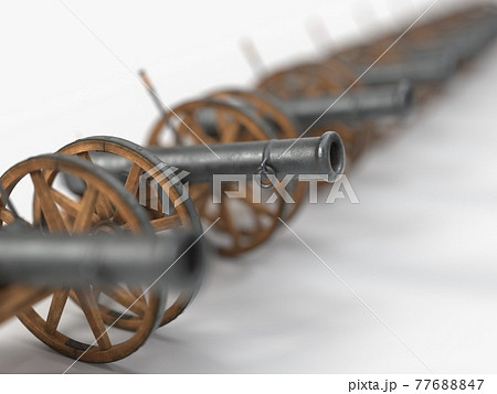 ramadan cannon sorted in a line, 3d illustration 77688847