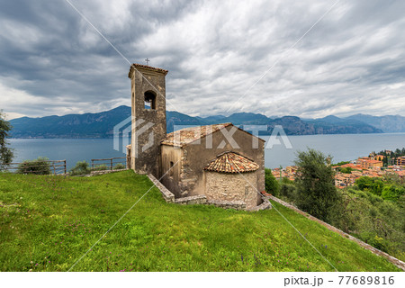Church of San Antonio Abate and Panorama of Lake Garda - Veneto Italy Church of San Antonio Abate and Panorama of Lake Garda - Veneto Italy 77689816