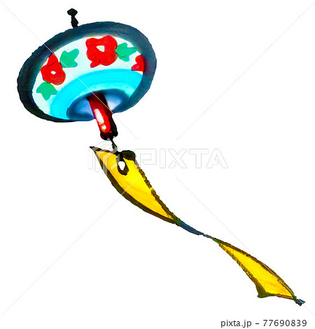 手描き風の風になびく風鈴のイラスト 手描き風の風になびく風鈴のイラスト 77690839