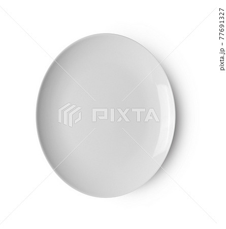 Empty ceramic round plate isolated on white backgroud Empty ceramic round plate isolated on white backgroud 77691327