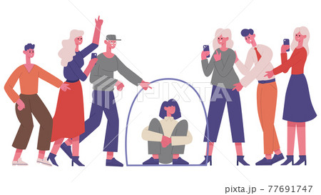 Bullying problem. Discrimination, negative communication or aggressive society, bullying negative people group vector illustration. Teenage bullying concept 77691747