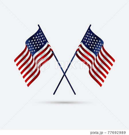 Two realistic USA flags crossed together - Vector 77692989