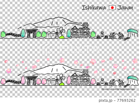 Spring Ishikawa cityscape simple line drawing set 77693262