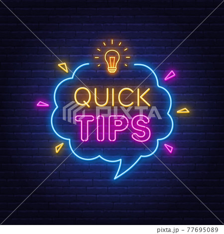 Quick Tips neon sign on brick wall background. Quick Tips neon sign on brick wall background. 77695089
