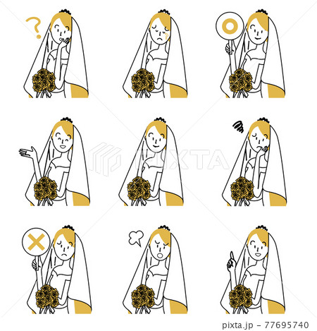 日本人女性 結婚式 表情セットのイラスト素材