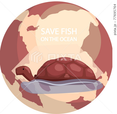 Save fish on ocean, nature conservation, environmental protection. Turtle on background of planet 77695764