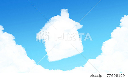 家の形の雲のある青い空の不動産イメージのイラストのイラスト素材