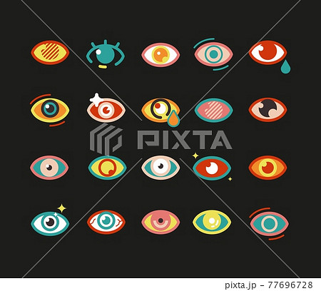 Eyes icons. Colorful eye symbol, abstract vision bright signs. Isolated human occult elements vector set Eyes icons. Colorful eye symbol, abstract vision bright signs. Isolated human occult elements vector set 77696728
