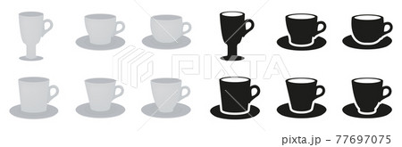 Set of cups and mugs in flat style and silhouettes. Vector illustration of drinking utensils. Set of cups and mugs in flat style and silhouettes. Vector illustration of drinking utensils. 77697075
