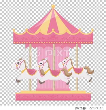 かわいいメリーゴーランドのイラスト_ピンク 77699148